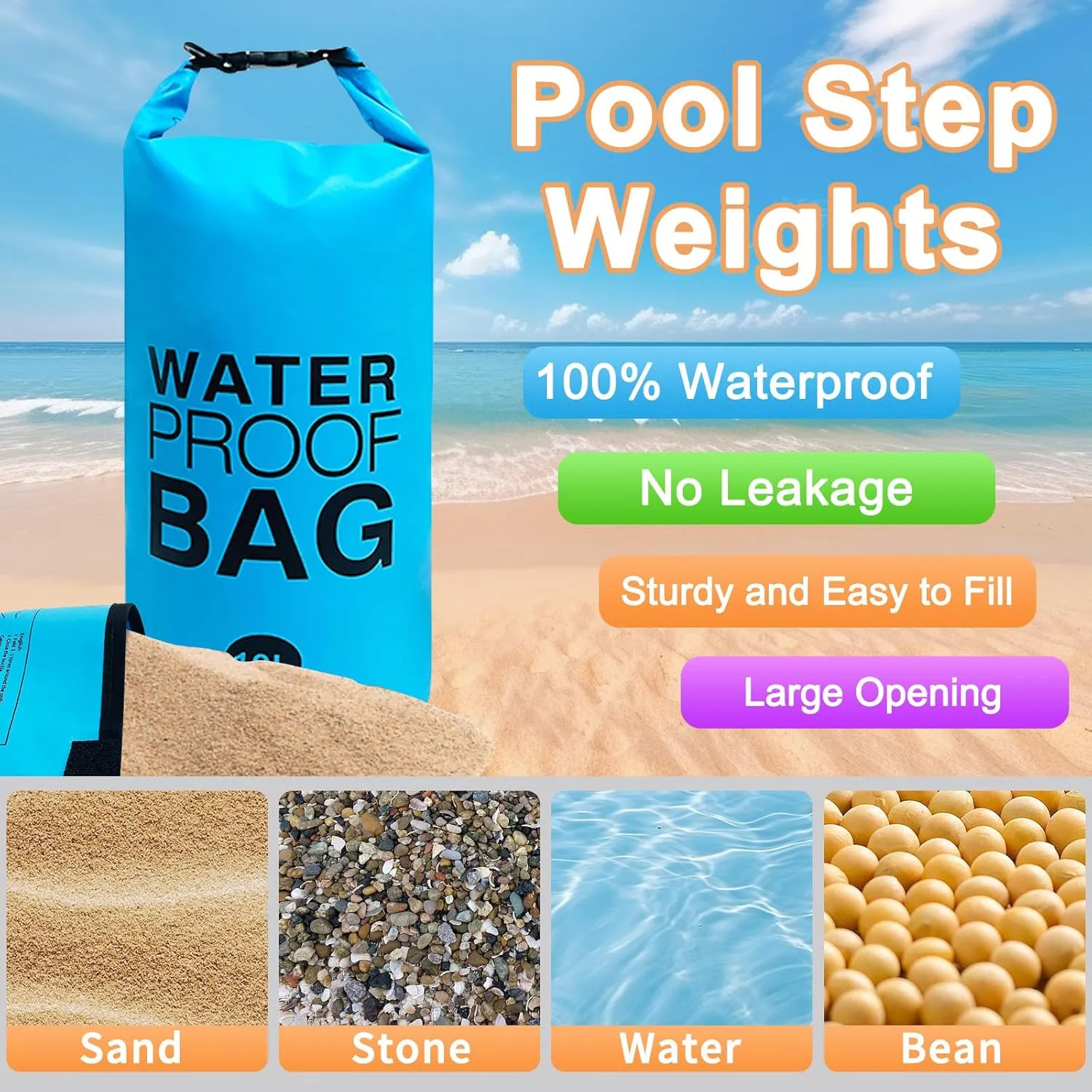 Pool Step Weights, Pool Ladder Weights for Above Ground Pools, Waterproof Sand Bags for Pool Steps with Heavy-Duty Nylon & Handle, Work with Above Ground and in-Ground Pool Steps 10Lx2PCS