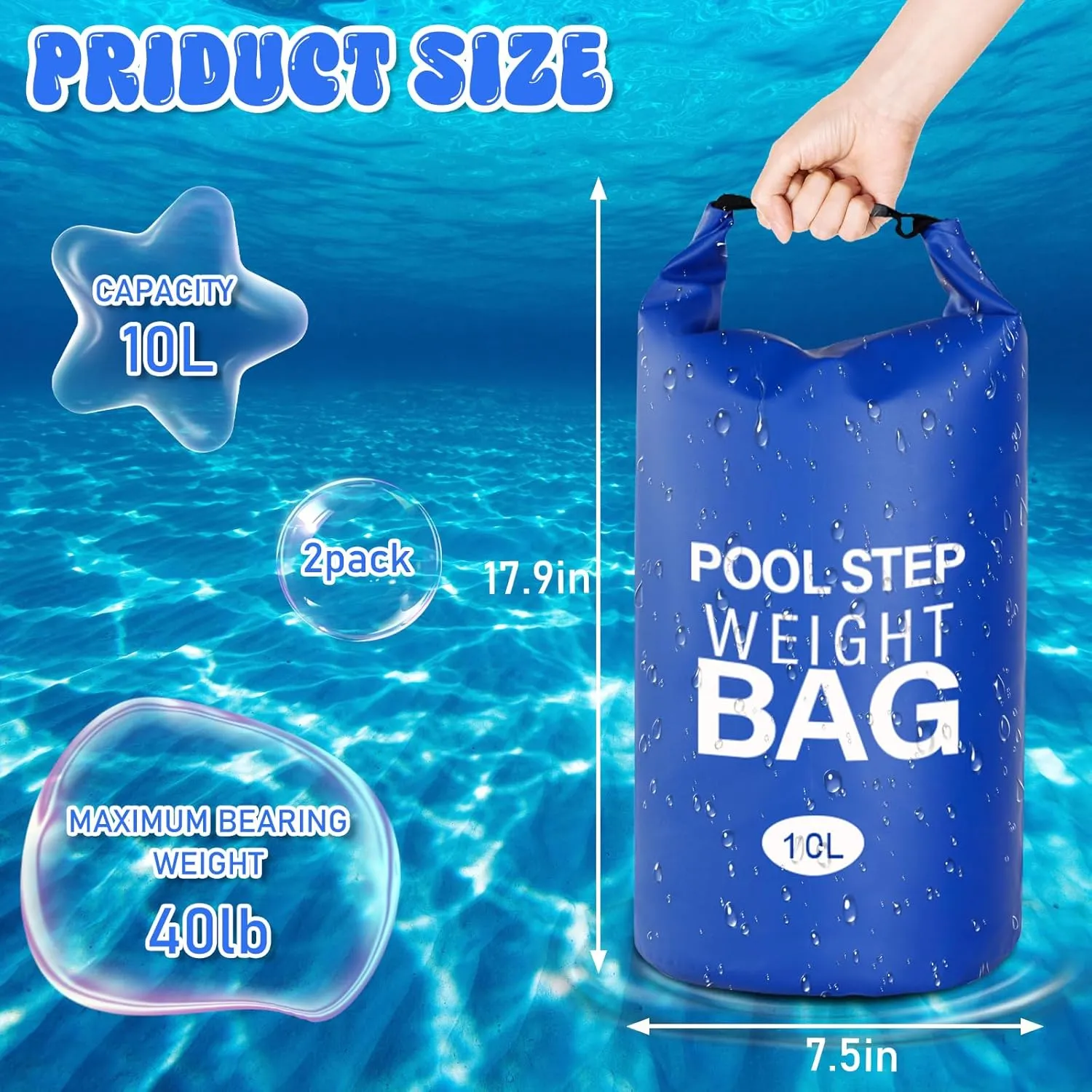 Pool Step Weights, Pool Stair Weights ,Pool Ladder Weights For Above Ground Pools,10Lx2PCS Waterproof Sand Bags For Pool Steps,Work For Above Ground and in-Ground Pool Steps,Easy&Quick Fill Sand