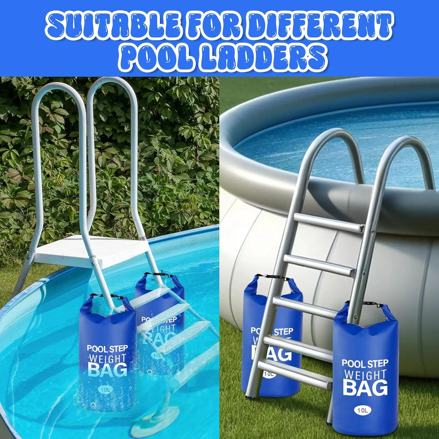 Pool Step Weights, Pool Stair Weights ,Pool Ladder Weights For Above Ground Pools,10Lx2PCS Waterproof Sand Bags For Pool Steps,Work For Above Ground and in-Ground Pool Steps,Easy&Quick Fill Sand