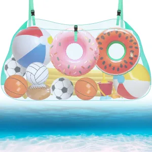 Pool Storage Bag, Adjustable Swimming Pool Hanging Organizer Mesh for Floats, Inflatable Toys, Pool Accessories-Heavy Duty Reinforced Attaches to Pool Side and Fence (62.2" L×15.7" W×39.4" H)