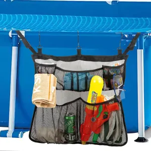 Pool Storage Bag,24 x 21 Inch Above Ground Pool Hanging Bag Pool Storage Organizer with Mesh Pockets,Poolside Storage Mesh Package for Most Frame Swimming Pools,Pool Accessories Storage Bag