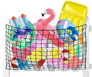 Pool Storage Net, Pool Toy Net 71” x 47”, Elastic Mesh Net with 20 Hooks for Fence, Outdoor Pool Toy Storage for Noodles, Floating Mat, Pool Rings, Balls, Inflatable Toys
