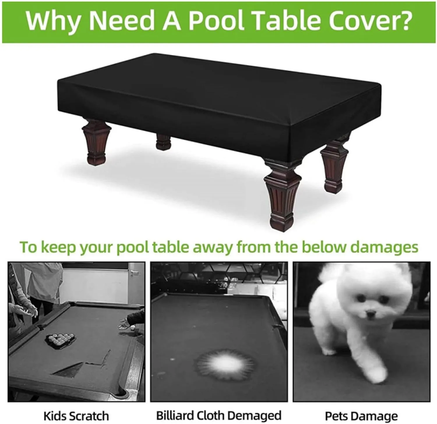 Pool Table Cover 7 Feet, Waterproof, Windproof, Anti-UV, Heavy Duty Rip Proof 210D Oxford Fabric Billiard Pool Table Cover