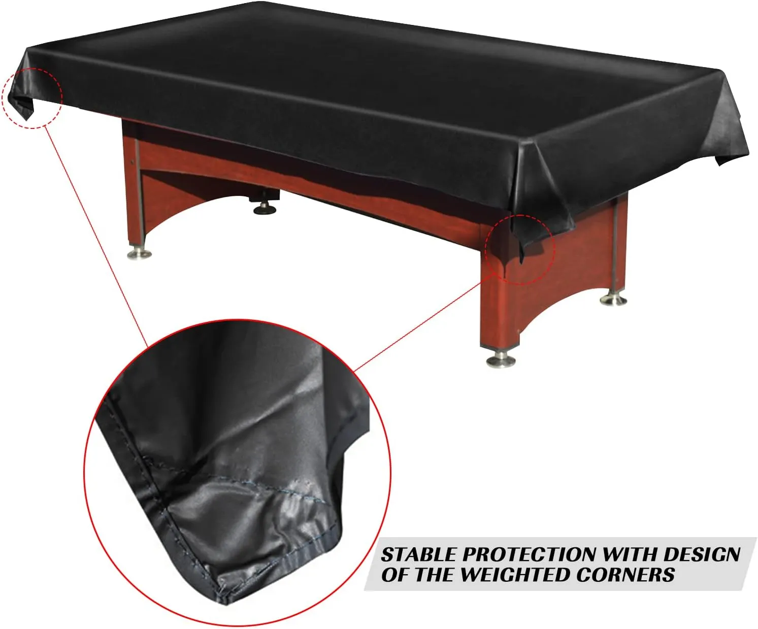 Pool Table Cover PVC Waterproof Dustproof for 7/8/9 Ft Billiard/Pool Table ,Black,8 Feet