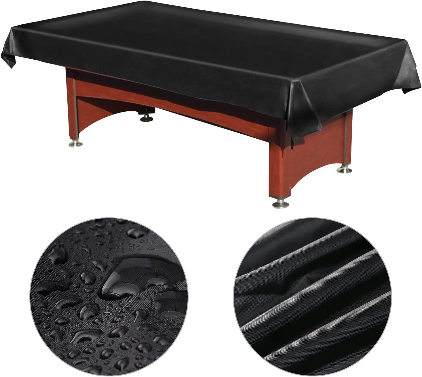 Pool Table Cover PVC Waterproof Dustproof for 7/8/9 Ft Billiard/Pool Table ,Black,8 Feet