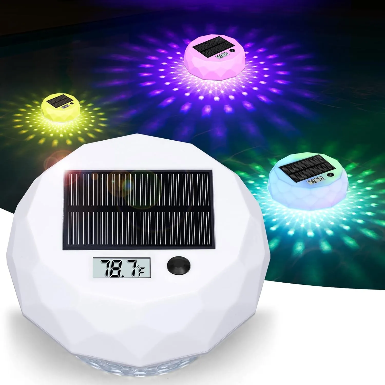 Pool Thermometer Floating Easy Read, Dynamic RGB Lights Pool Temperature Thermometer Floating Solar Digital Large LCD Backlit Display&Waterproof Water Thermometers for Above Ground Swimming Pools, Spa