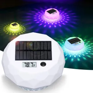 Pool Thermometer Floating Easy Read, Dynamic RGB Lights Pool Temperature Thermometer Floating Solar Digital Large LCD Backlit Display&Waterproof Water Thermometers for Above Ground Swimming Pools, Spa