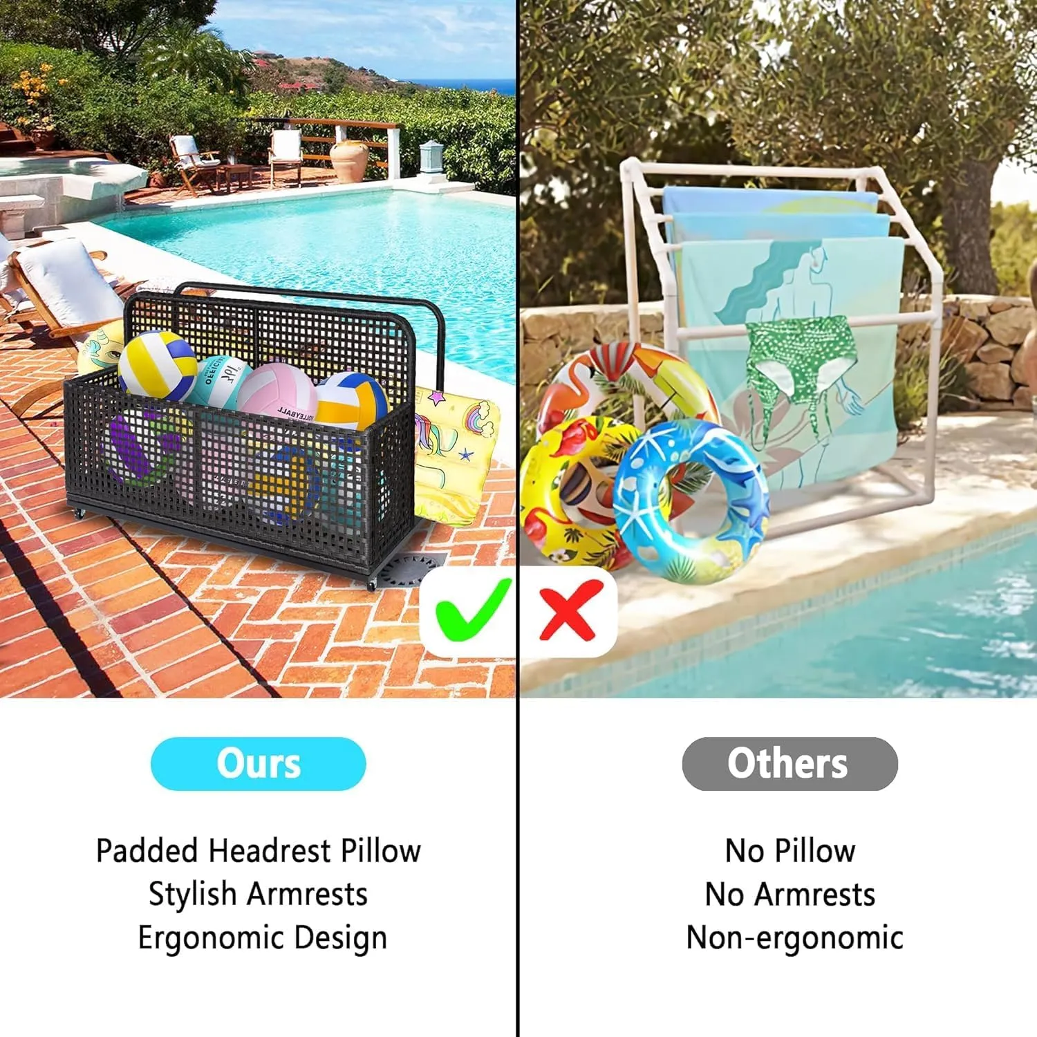 Poolside Float Storage, Outdoor Storage, PE Rattan Outdoor Pool Caddy With Rolling Wheels, Patio Deck Boxes, Storage Box, Pool, Beach-Sturdy,Dark Brown