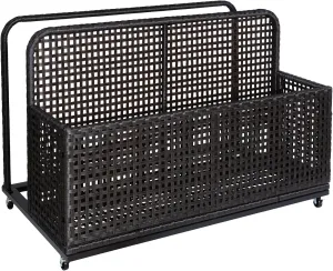 Poolside Float Storage, Outdoor Storage, PE Rattan Outdoor Pool Caddy With Rolling Wheels, Patio Deck Boxes, Storage Box, Pool, Beach-Sturdy,Dark Brown