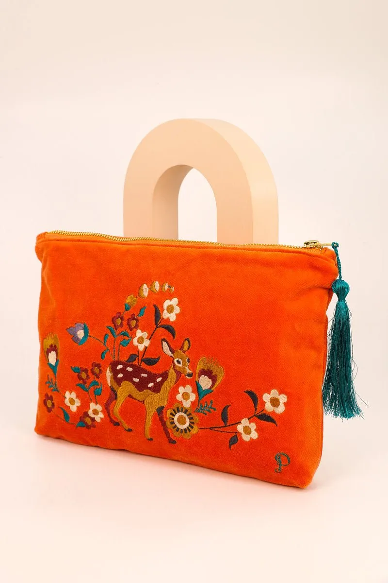 Powder Fawn In A Meadow Velvet Zip Pouch