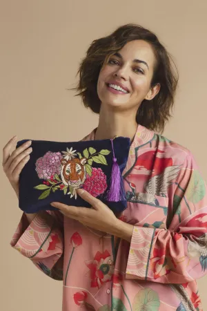 Powder Floral Tiger Face Zip Pouch