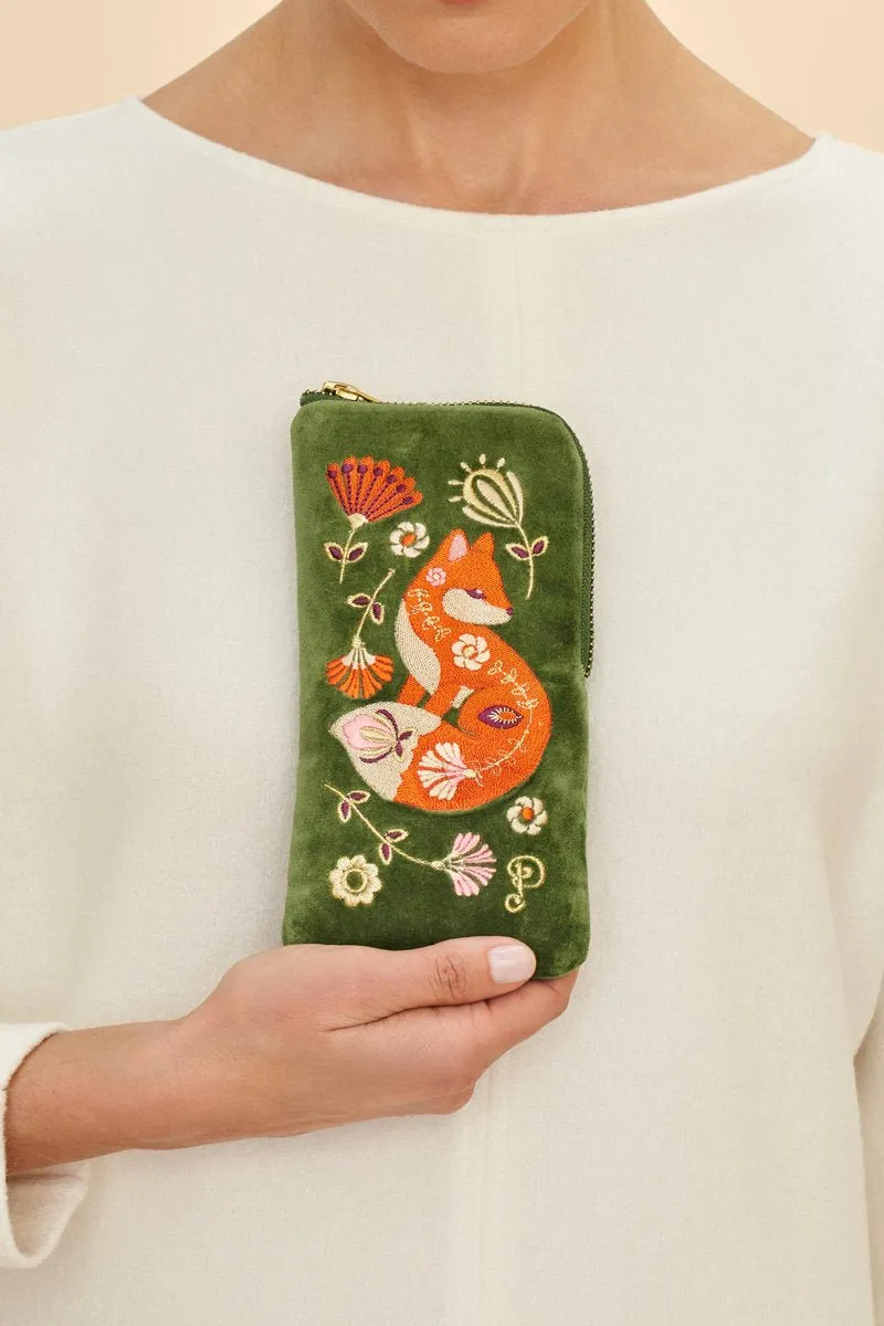 Powder Velvet Embroidered Glasses Pouch - Scandinavian Fox