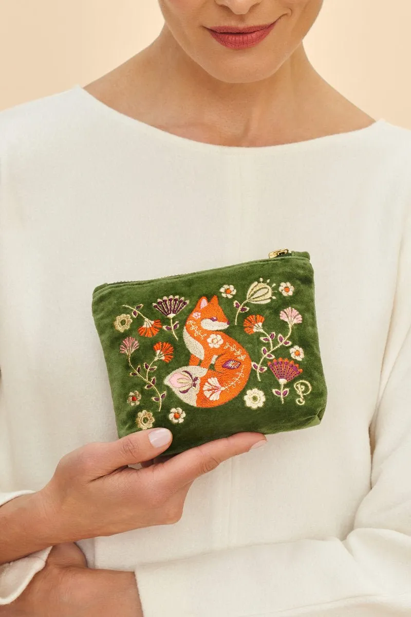 Powder Velvet Embroidered Mini Pouch - Scandinavian Fox