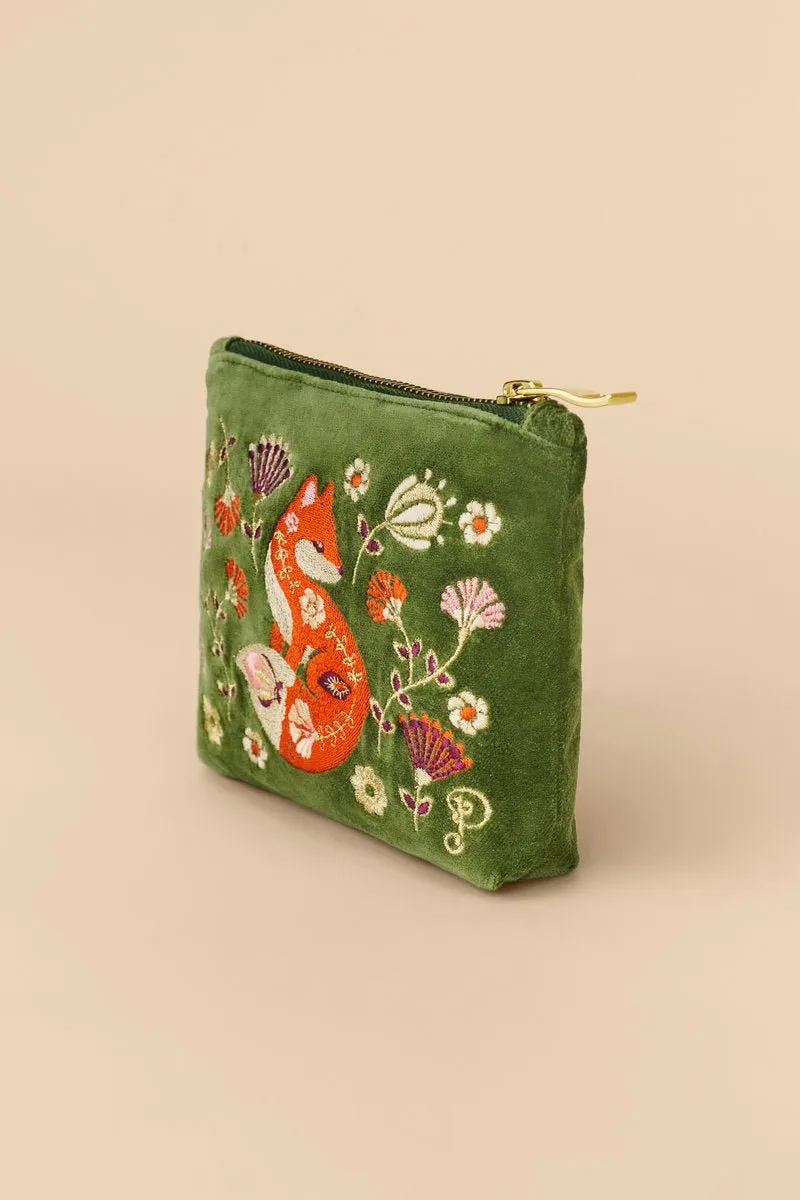 Powder Velvet Embroidered Mini Pouch - Scandinavian Fox