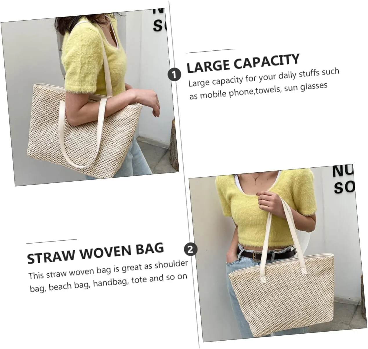 PRETYZOOM 1pc Handbag Toilettree Bag Makeup Bundles Straw Shoulder Bag Large Capacity Tote Bag Purses for Women