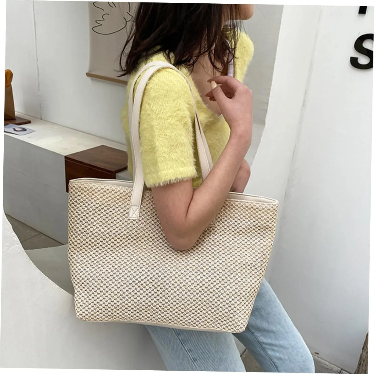 PRETYZOOM 1pc Handbag Toilettree Bag Makeup Bundles Straw Shoulder Bag Large Capacity Tote Bag Purses for Women