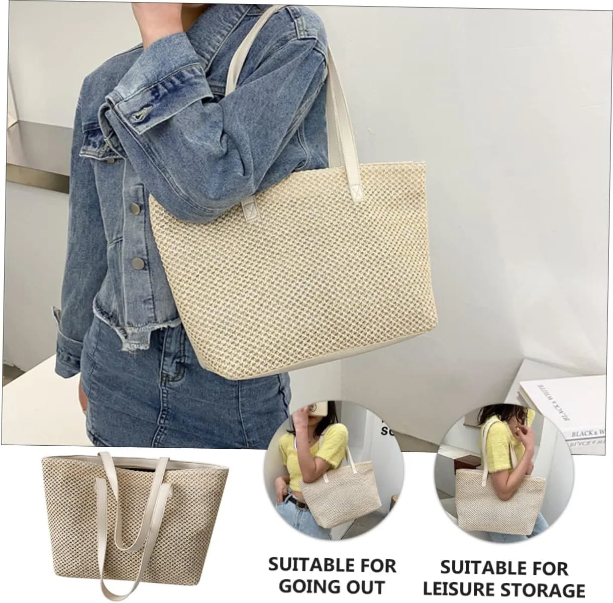 PRETYZOOM 1pc Handbag Toilettree Bag Makeup Bundles Straw Shoulder Bag Large Capacity Tote Bag Purses for Women