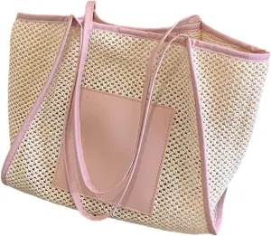PURPLELILY Stylish Beach Bag for Women Large Mesh Hollow Handbag Lightweight Perfect for Travel Pool Gym & Picnic