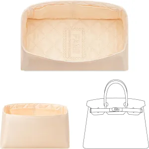 Purse Organizer Insert for Hermes Birkin 25 handbag, Custom Ferfect Fit Inside Premium Aesthetics Embroidered Lightweight Tote Bag Insert Accessories (Golden Luster Cream)