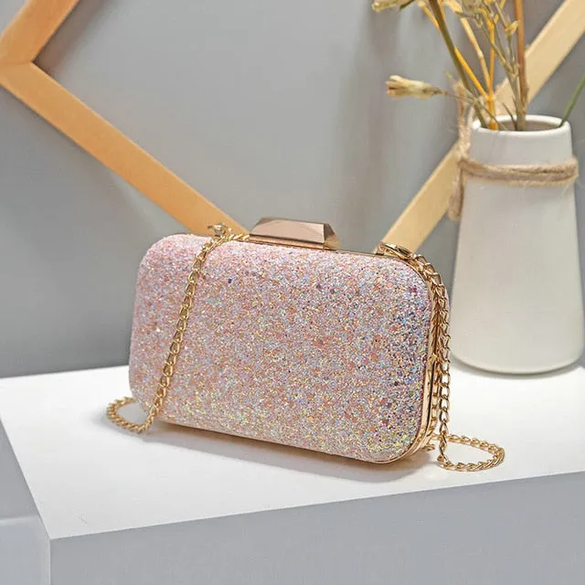 QIAOBAO Women Evening Bag Luxury Blue/Pink Wedding Party Bag Diamond Rhinestone Clutches Crystal Bling Gold Clutch Bag Purses