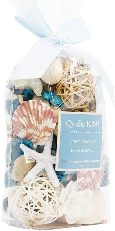 Qingbei Rina Potpourri Bags,Ocean Breeze Scented Potpourri Bowl Filler Dried Flower,Home Fragrance Sachet of Petal,Coastal Seashell Decor,12oz (Blue)