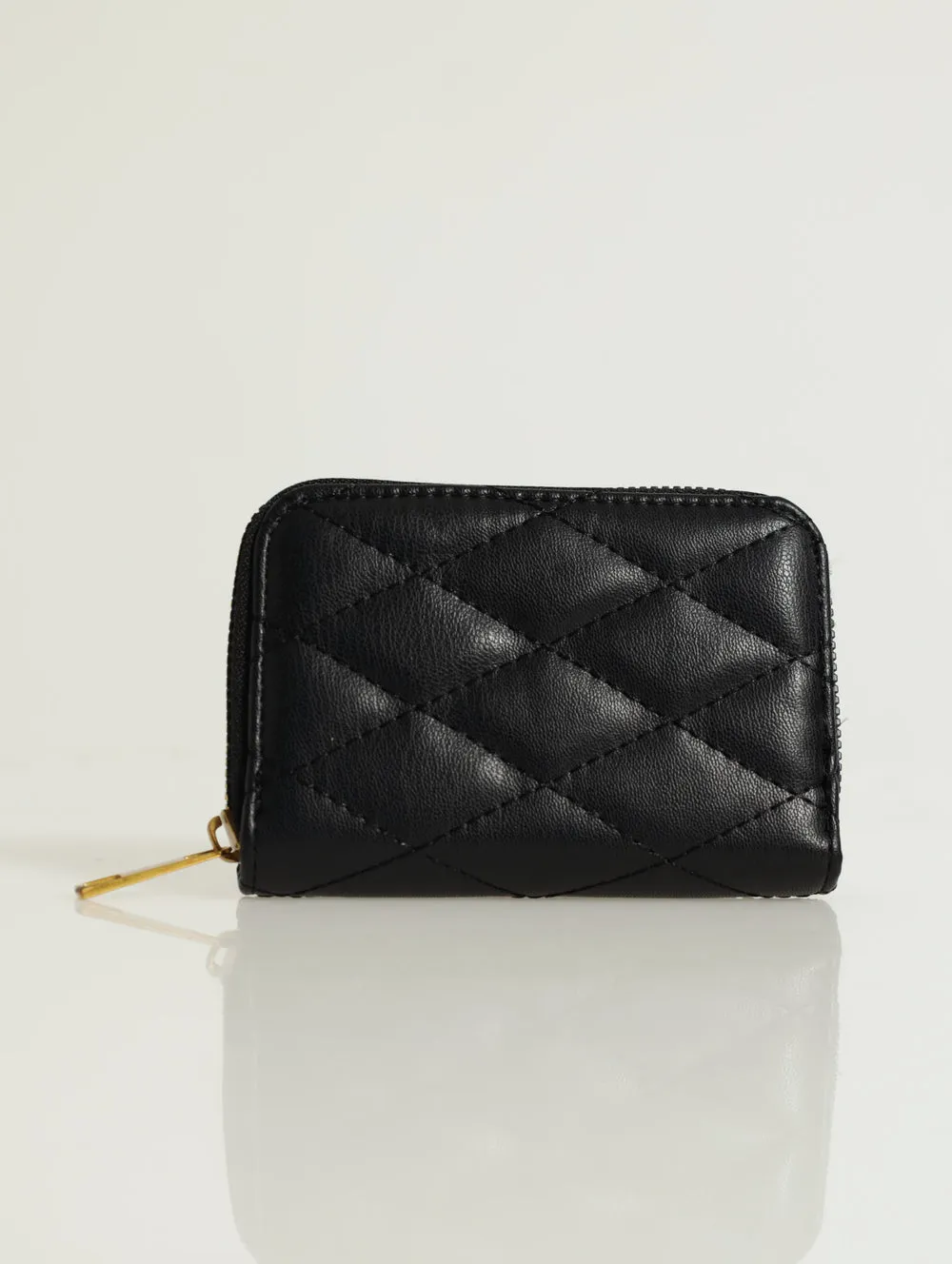 Quilted Single Zip Purse - Black
