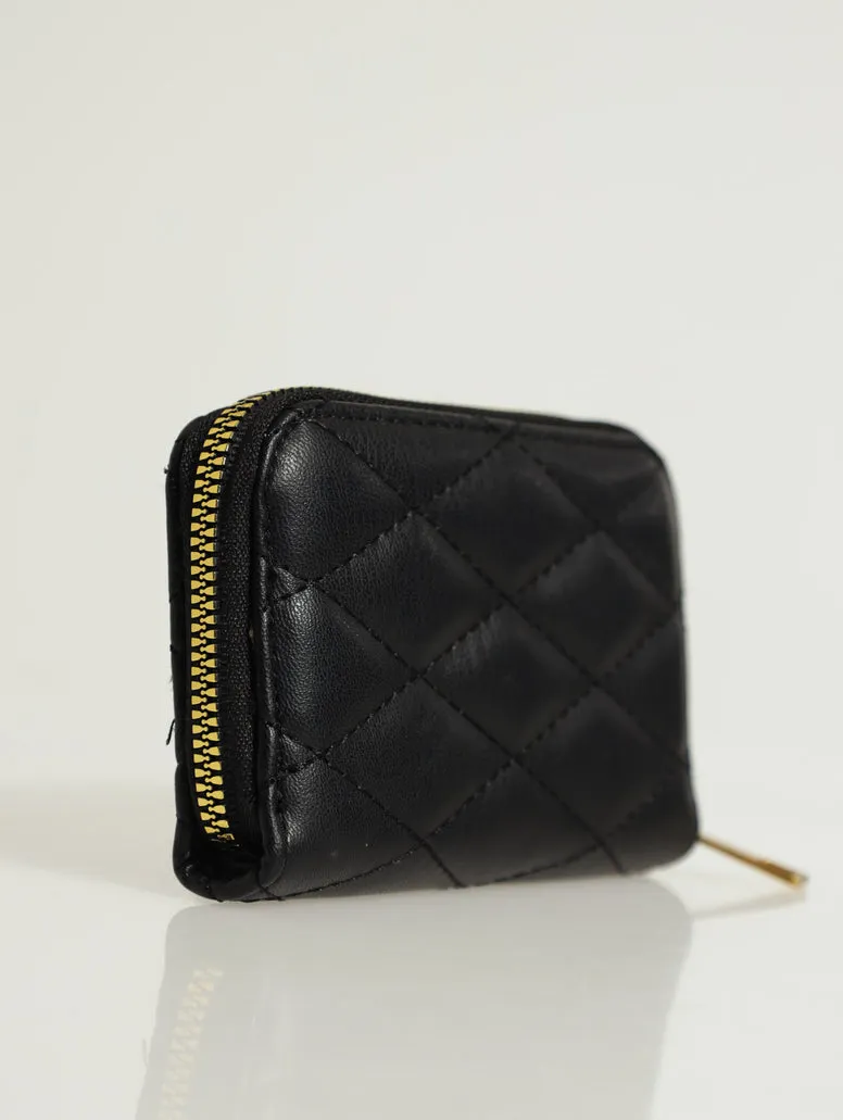 Quilted Single Zip Purse - Black