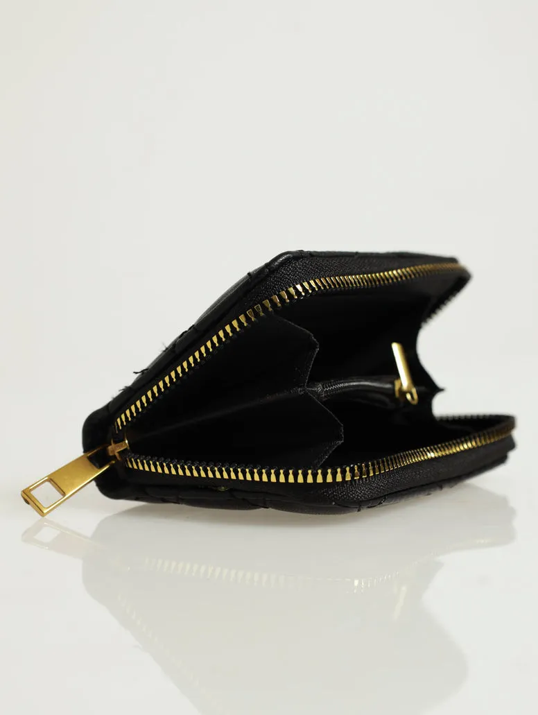 Quilted Single Zip Purse - Black