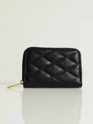 Quilted Single Zip Purse - Black