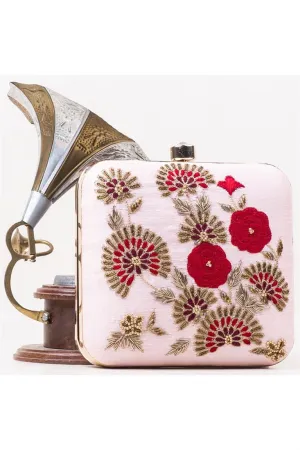 Radiant Embroidered Pink Color Art Silk Clutch Purses