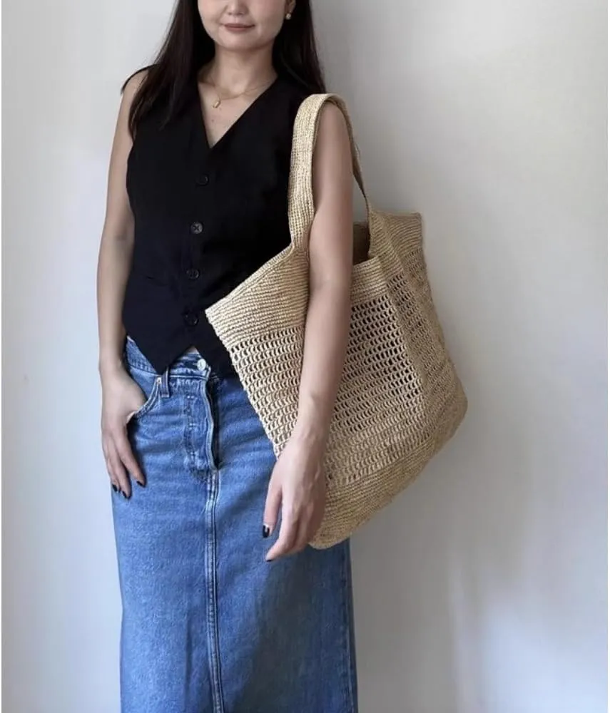 Raffia Straw Woven Totes Shoulder Crossbody Bag Handbag Hobo Hollow Beach Vacation Seaside Crochet Versatile Purse Chic