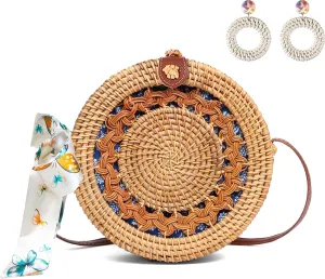 Rattan Bags for Women Straw Bag Handmade Wicker Woven Round Summer Beach Bags