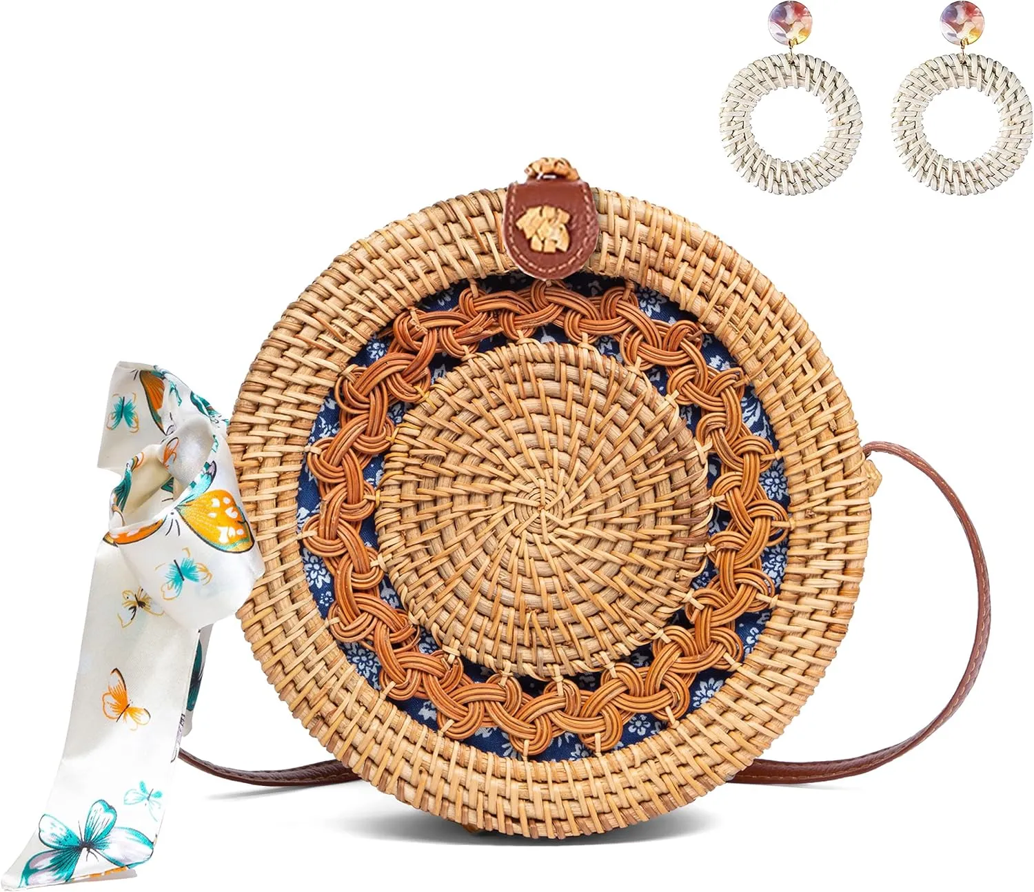 Rattan Bags for Women Straw Bag Handmade Wicker Woven Round Summer Beach Bags