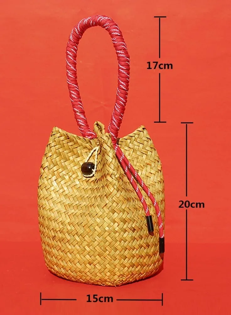 Rattan Clutch Purse for Women 2025 Trendy Handbag Soft Handle Beach Evening Bag Wallet Bamboo Bucket Bag Party Prom