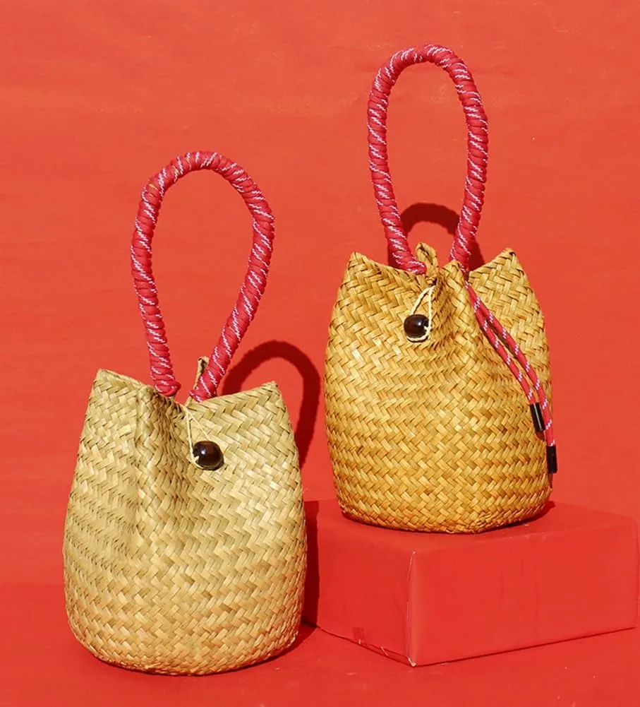 Rattan Clutch Purse for Women 2025 Trendy Handbag Soft Handle Beach Evening Bag Wallet Bamboo Bucket Bag Party Prom