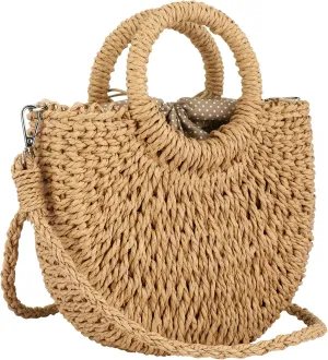 Rattan Handmade Straw Tote Handbag Beach Shoulder Bag Summer Beach Rattan Bag Straw Bag