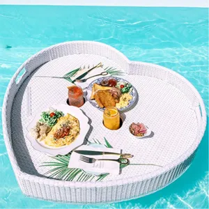 Rattan Serving Tray,with Handle Pool Floating Breakfast Serving Trays Sturdy Food Tray Waterproof Butler Tray for Breakfast Tea Platters Parties Wedding Photography