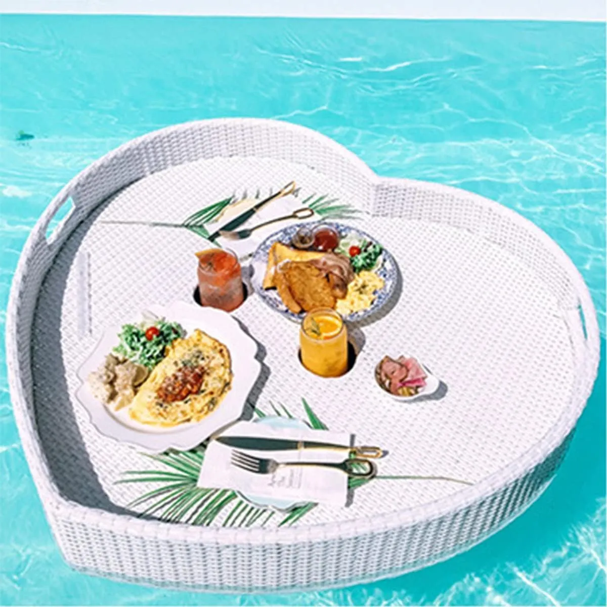 Rattan Serving Tray,with Handle Pool Floating Breakfast Serving Trays Sturdy Food Tray Waterproof Butler Tray for Breakfast Tea Platters Parties Wedding Photography