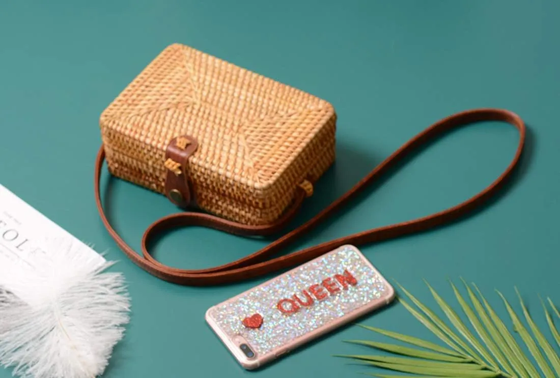 Rattan Summer Straw Beach Bag - Woven Wicker Basket Vacation Purse - Gifts for Women