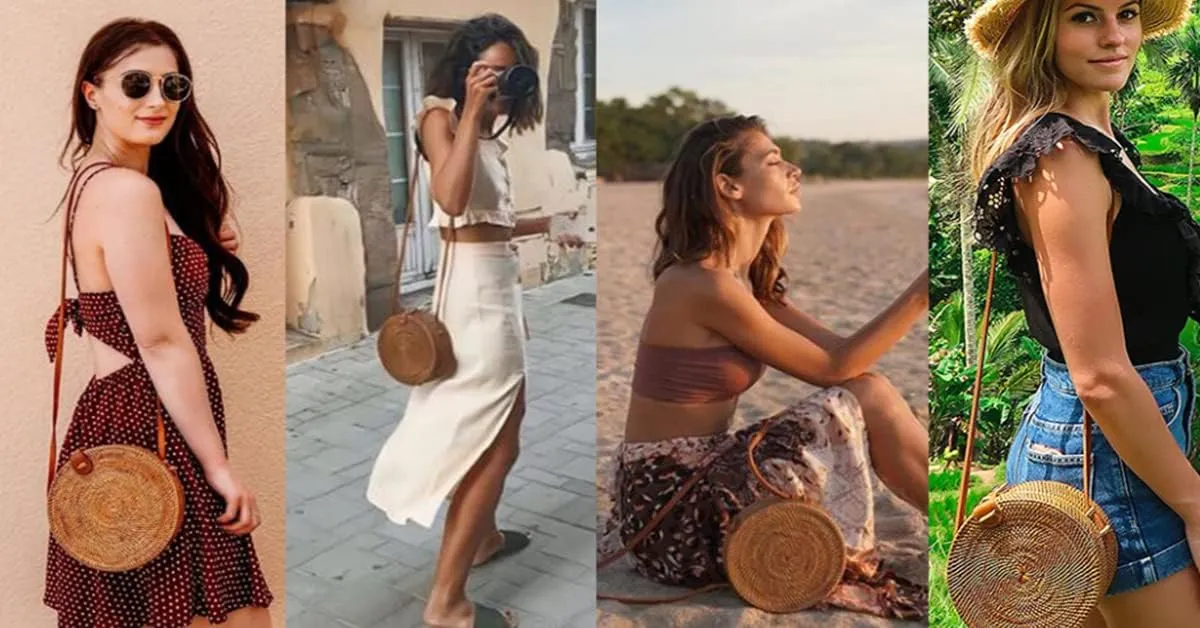 Rattan Summer Straw Beach Bag - Woven Wicker Basket Vacation Purse - Gifts for Women