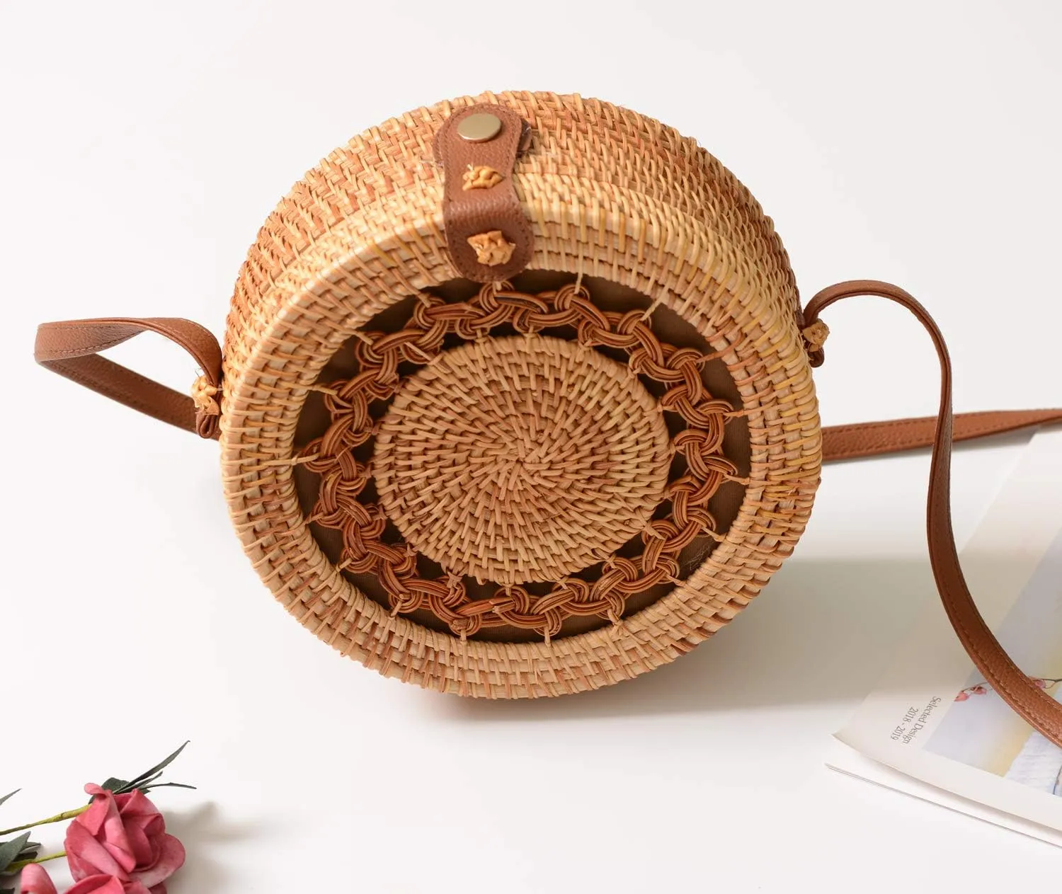 Rattan Summer Straw Beach Bag - Woven Wicker Basket Vacation Purse - Gifts for Women
