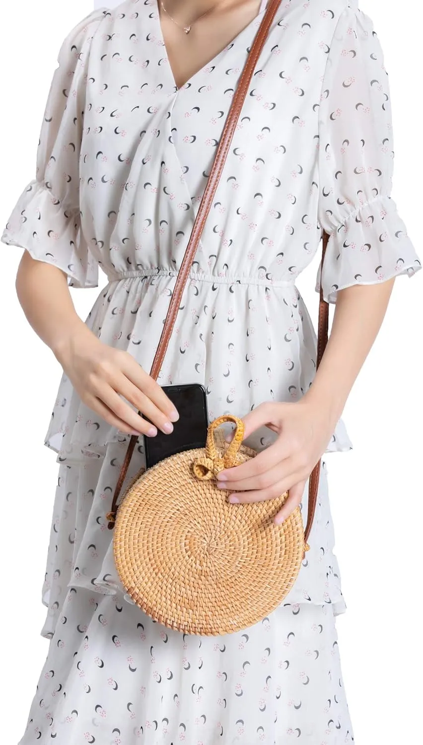 Rattan Summer Straw Beach Bag - Woven Wicker Basket Vacation Purse - Gifts for Women