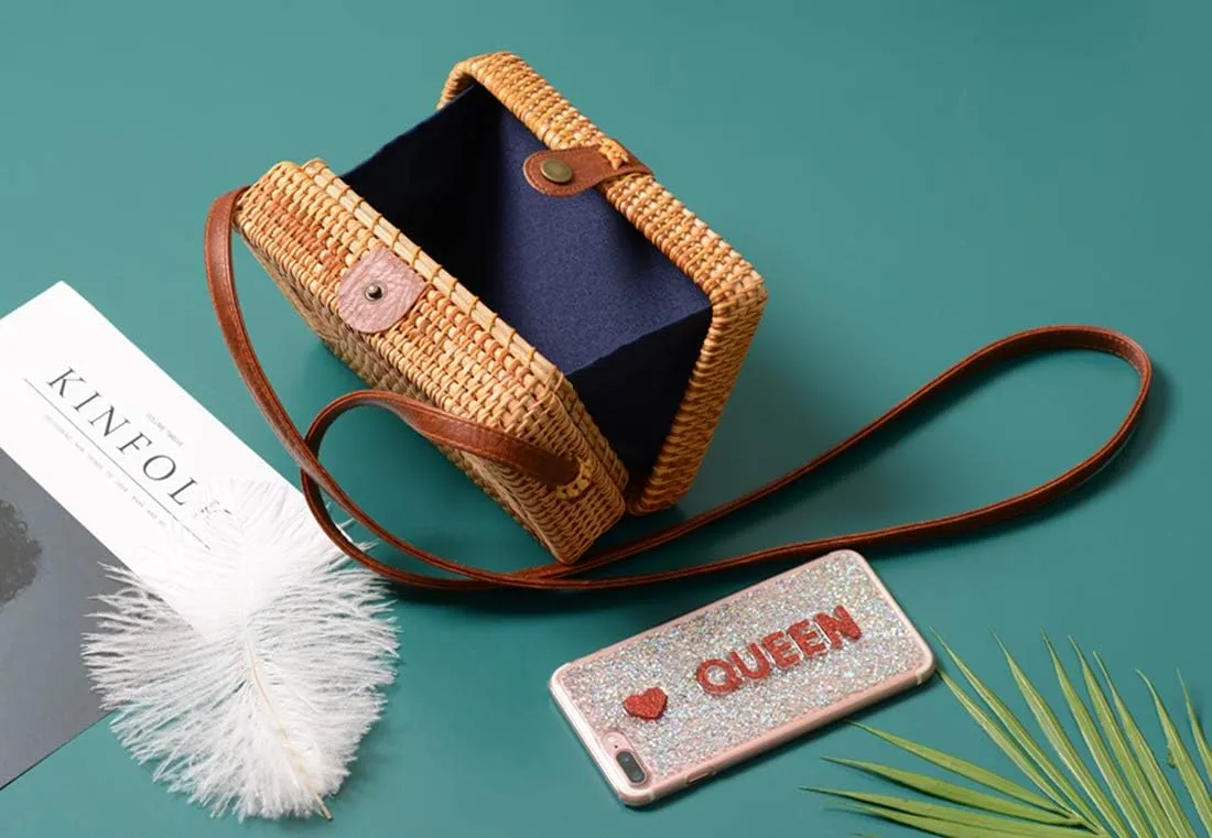 Rattan Summer Straw Beach Bag - Woven Wicker Basket Vacation Purse - Gifts for Women