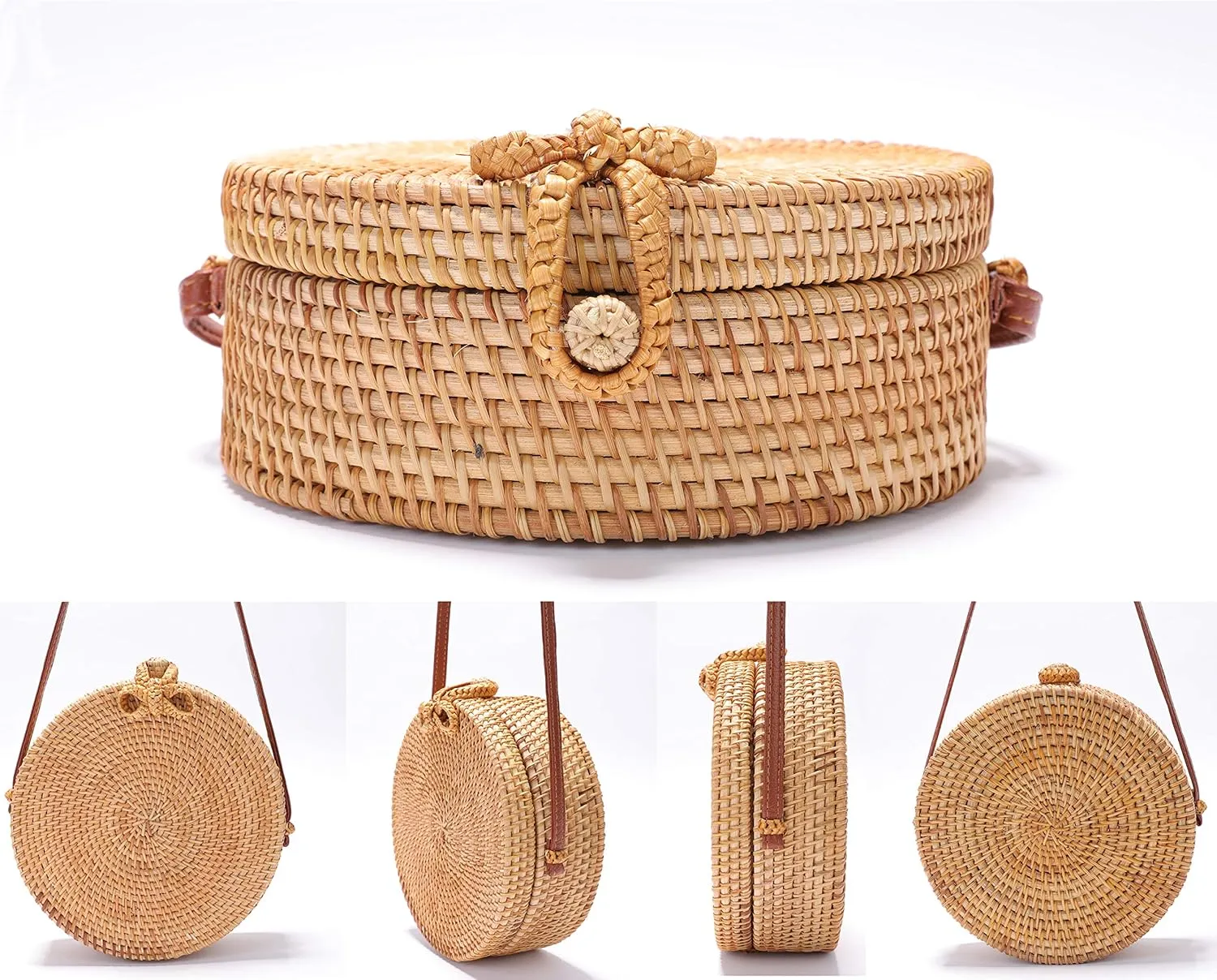 Rattan Summer Straw Beach Bag - Woven Wicker Basket Vacation Purse - Gifts for Women