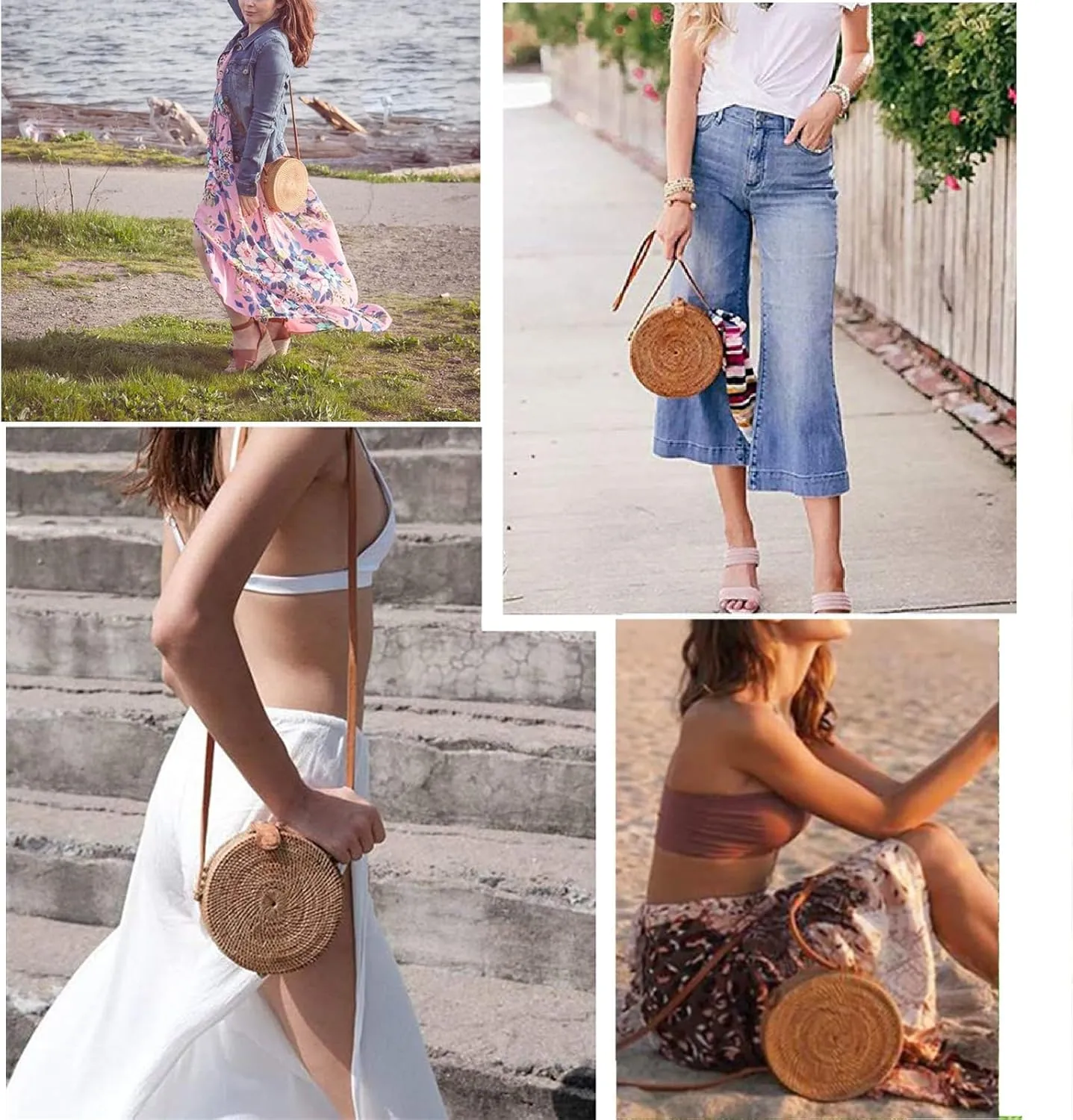 Rattan Summer Straw Beach Bag - Woven Wicker Basket Vacation Purse - Gifts for Women