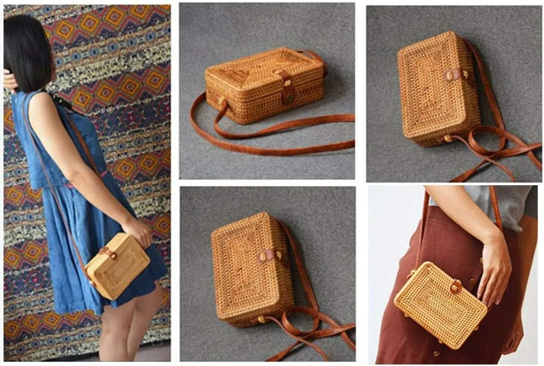 Rattan Summer Straw Beach Bag - Woven Wicker Basket Vacation Purse - Gifts for Women