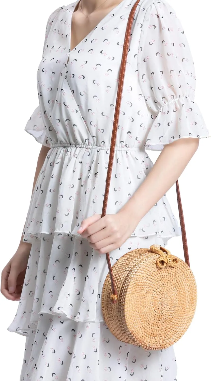Rattan Summer Straw Beach Bag - Woven Wicker Basket Vacation Purse - Gifts for Women
