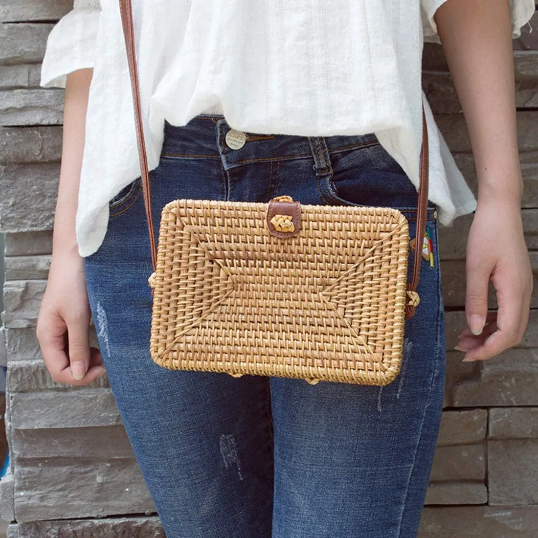 Rattan Summer Straw Beach Bag - Woven Wicker Basket Vacation Purse - Gifts for Women
