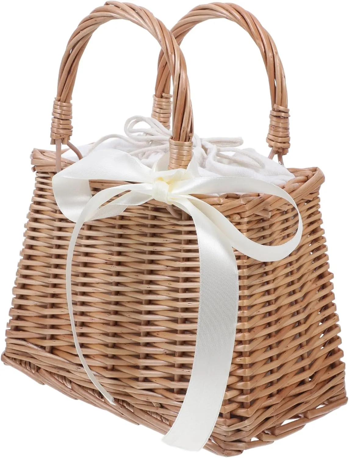 Rattan Woven Bag Natural Handwoven Wicker Handbag Top Handle Rattan Basket Boho Style Beach Bag Decorative Flower Basket Woven Storage Basket