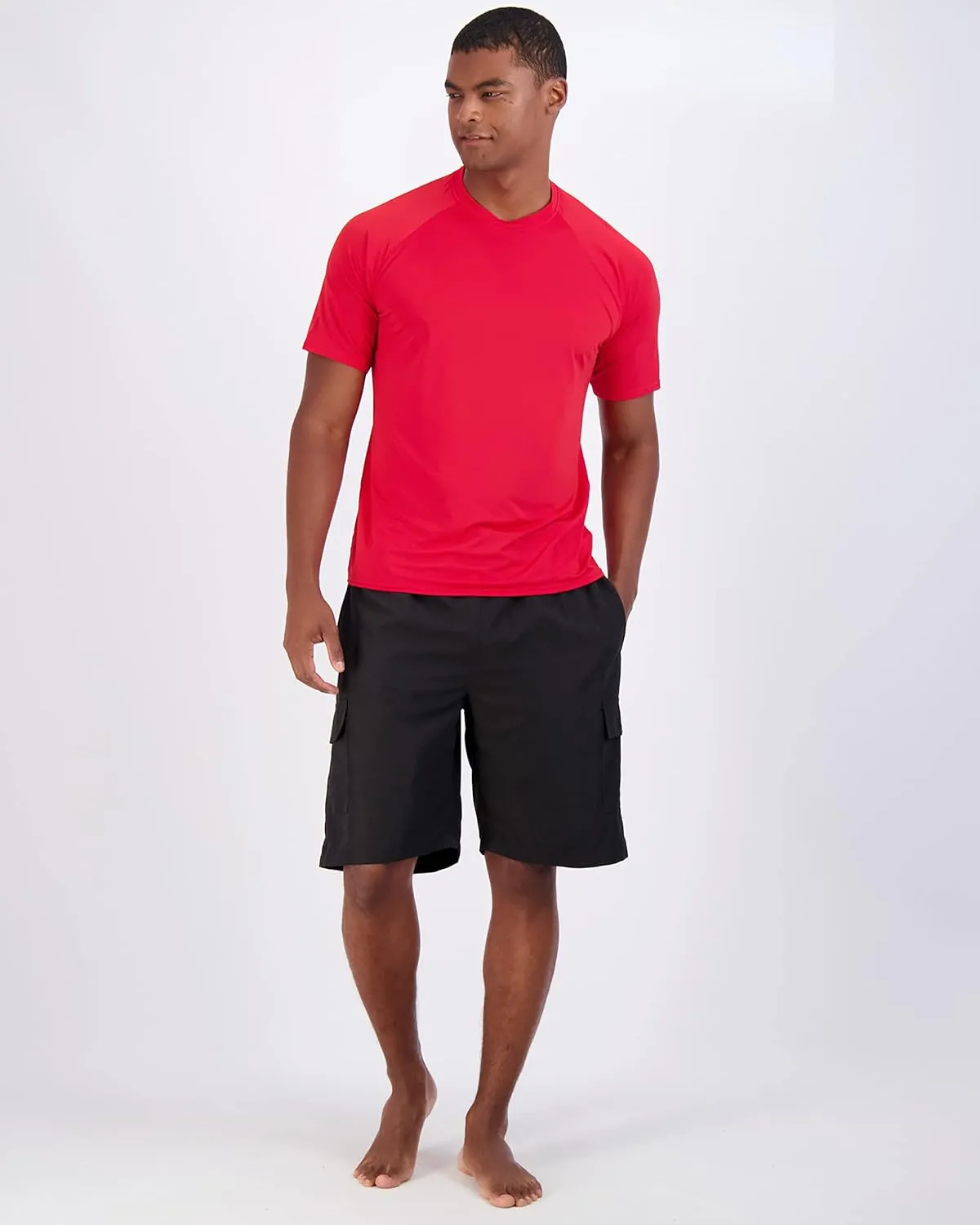 Real Essentials 4 Pack: Mens Short Sleeve Rash Guard Shirt Quick Dry UPF 50  Sun Protection Swim (Available in Big & Tall)